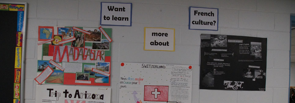Bulletin Board with French Projects displayed